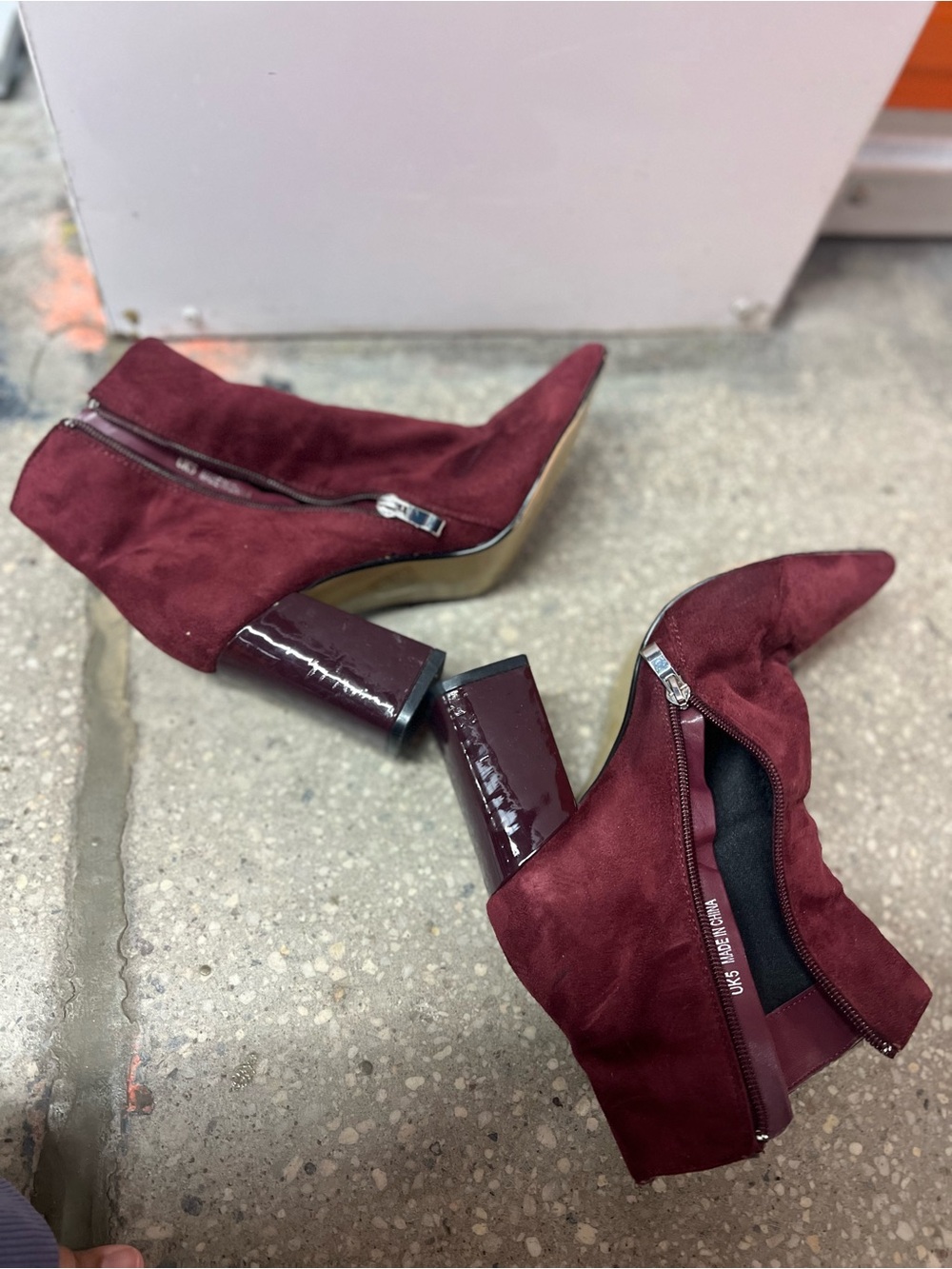 Women's Burgundy Suede Block Heel Ankle Boots UK 5
